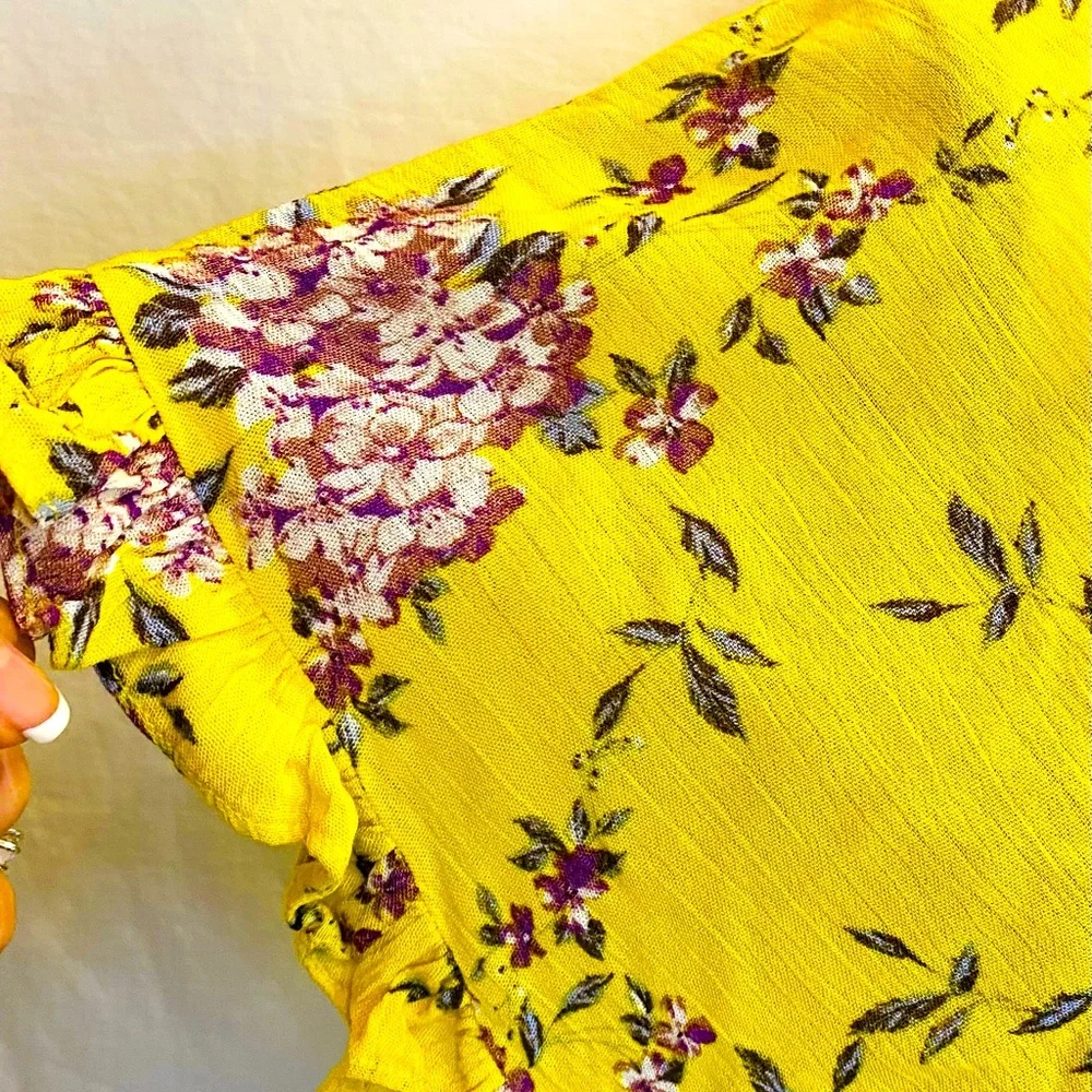Staccato Yellow Surplice Smocked Waist Floral Print Blouse - Picture 11 of 16